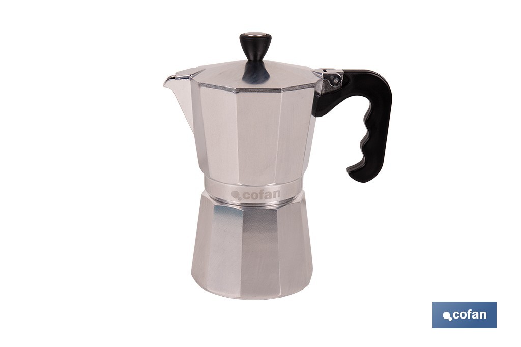 Cafetera italiana inducción | Material: aluminio | Mangos de nylon | Apta para todo tipo de fuegos | Disponible en diferentes capacidades - Cofan