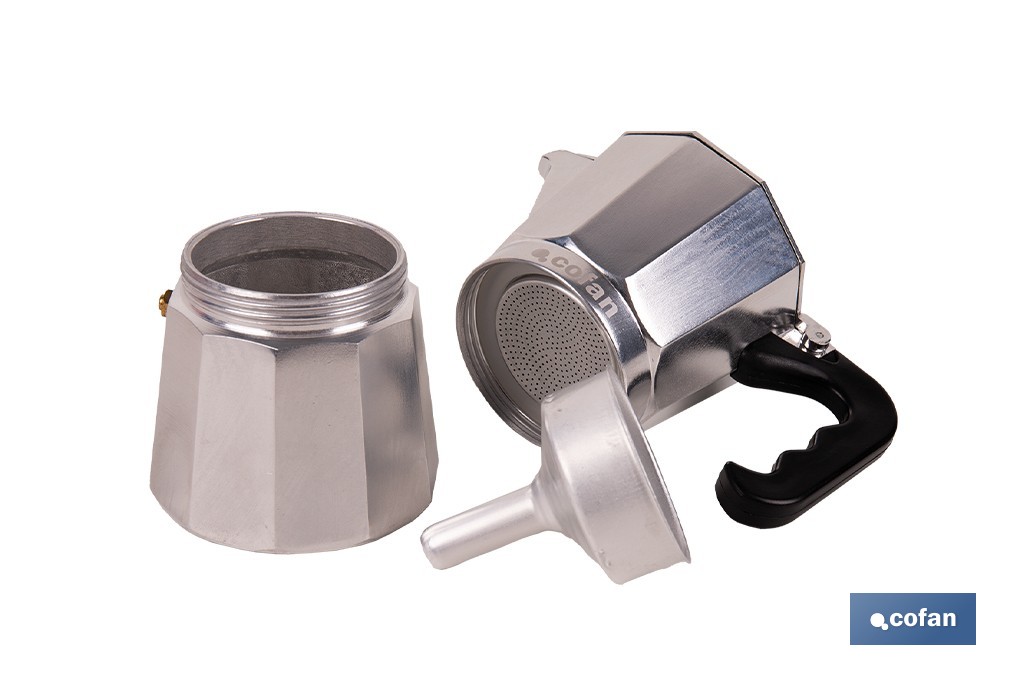 Cafetera italiana inducción | Material: aluminio | Mangos de nylon | Apta para todo tipo de fuegos | Disponible en diferentes capacidades - Cofan
