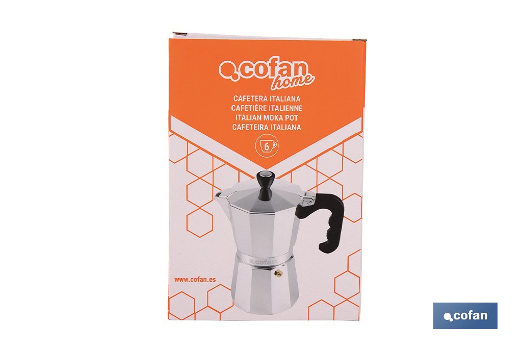 Cafetera italiana inducción | Material: aluminio | Mangos de nylon | Apta para todo tipo de fuegos | Disponible en diferentes capacidades - Cofan