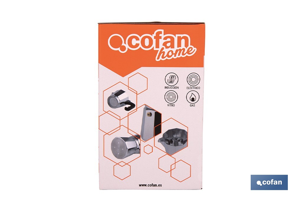 Cafetera italiana inducción | Material: aluminio | Mangos de nylon | Apta para todo tipo de fuegos | Disponible en diferentes capacidades - Cofan