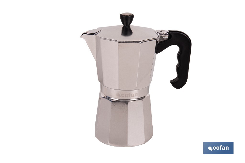 Cafetera italiana inducción | Material: aluminio | Mangos de nylon | Apta para todo tipo de fuegos | Disponible en diferentes capacidades - Cofan