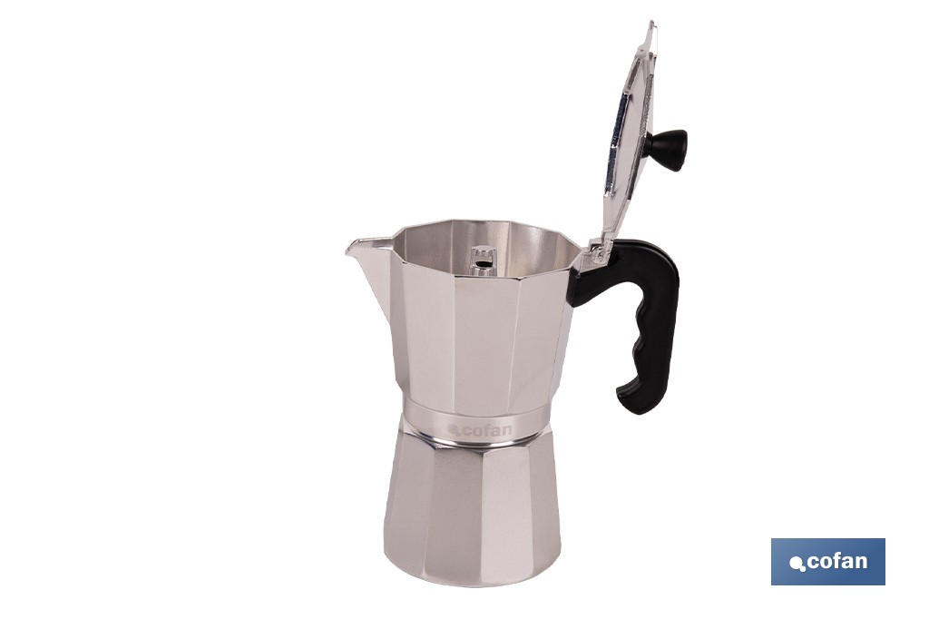 Cafetera italiana inducción | Material: aluminio | Mangos de nylon | Apta para todo tipo de fuegos | Disponible en diferentes capacidades - Cofan