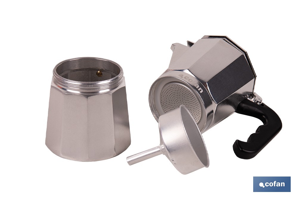 Cafetera italiana inducción | Material: aluminio | Mangos de nylon | Apta para todo tipo de fuegos | Disponible en diferentes capacidades - Cofan