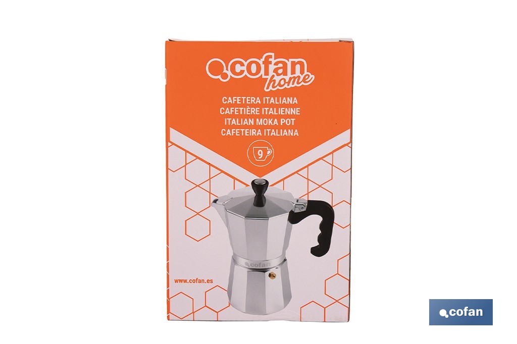 Cafetera italiana inducción | Material: aluminio | Mangos de nylon | Apta para todo tipo de fuegos | Disponible en diferentes capacidades - Cofan