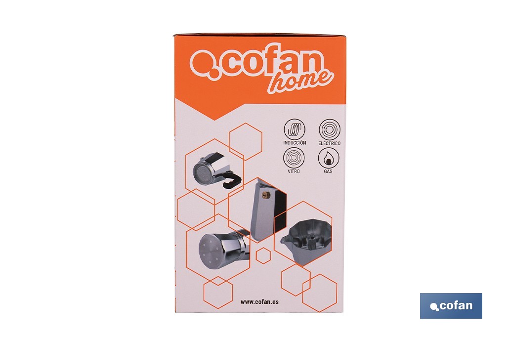 Cafetera italiana inducción | Material: aluminio | Mangos de nylon | Apta para todo tipo de fuegos | Disponible en diferentes capacidades - Cofan