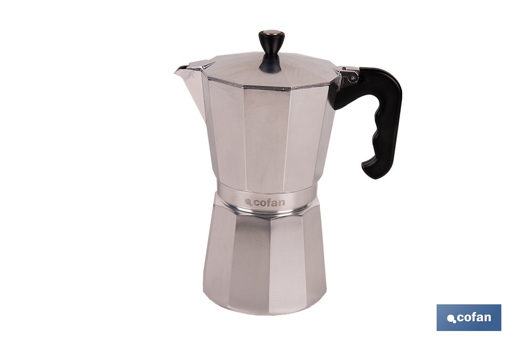 Cafetera italiana inducción | Material: aluminio | Mangos de nylon | Apta para todo tipo de fuegos | Disponible en diferentes capacidades - Cofan