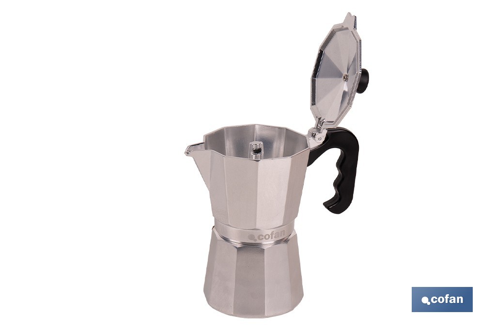 Cafetera italiana inducción | Material: aluminio | Mangos de nylon | Apta para todo tipo de fuegos | Disponible en diferentes capacidades - Cofan