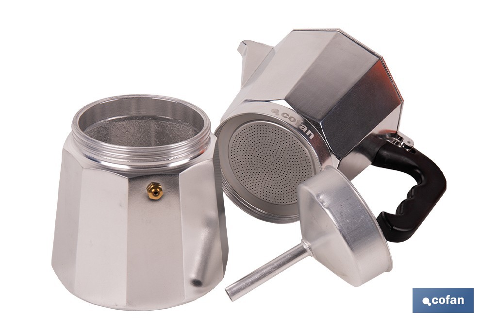 Cafetera italiana inducción | Material: aluminio | Mangos de nylon | Apta para todo tipo de fuegos | Disponible en diferentes capacidades - Cofan