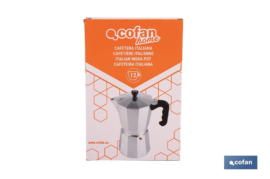 Cafetera italiana inducción | Material: aluminio | Mangos de nylon | Apta para todo tipo de fuegos | Disponible en diferentes capacidades - Cofan