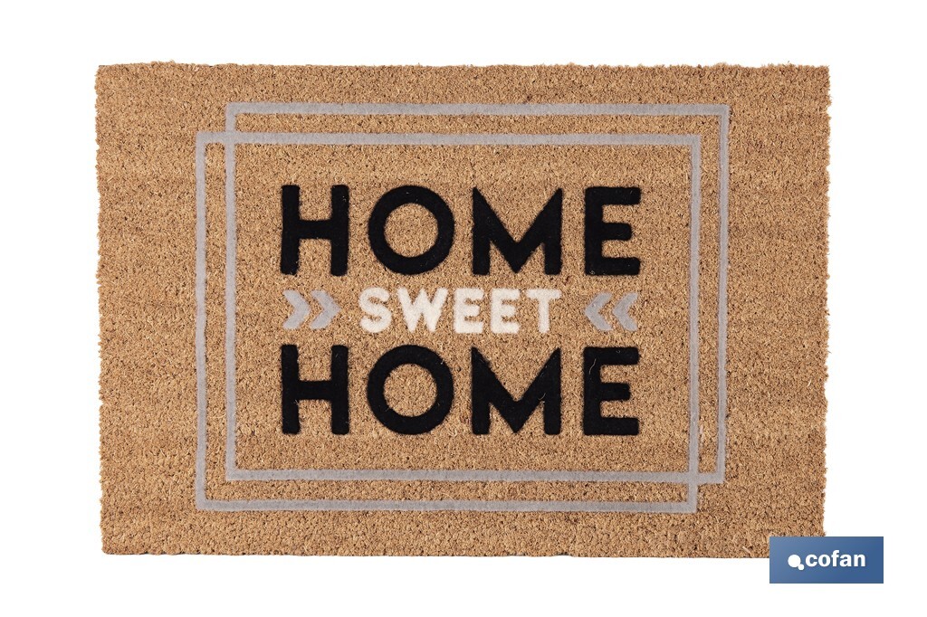  Paillasson pour intérieur avec conception Home | Fabriqué en coco floqué et polyester | Dimensions : 40 x 60 x 1,60 cm - Cofan