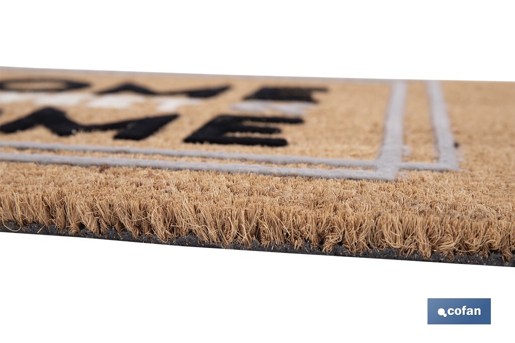  Paillasson pour intérieur avec conception Home | Fabriqué en coco floqué et polyester | Dimensions : 40 x 60 x 1,60 cm - Cofan