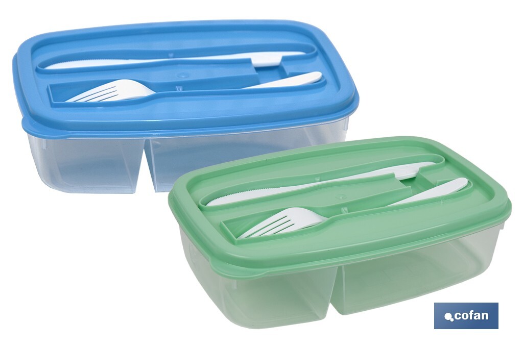 Rectangular lunch box with cutlery | 1.5-litre Capacity | Several Colours - Cofan