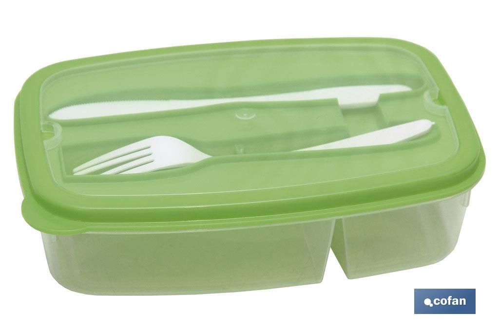 Boîte à lunch rectangulaire avec couverts | Capacité pour 1,5 litres | Disponible en plusieurs couleurs - Cofan