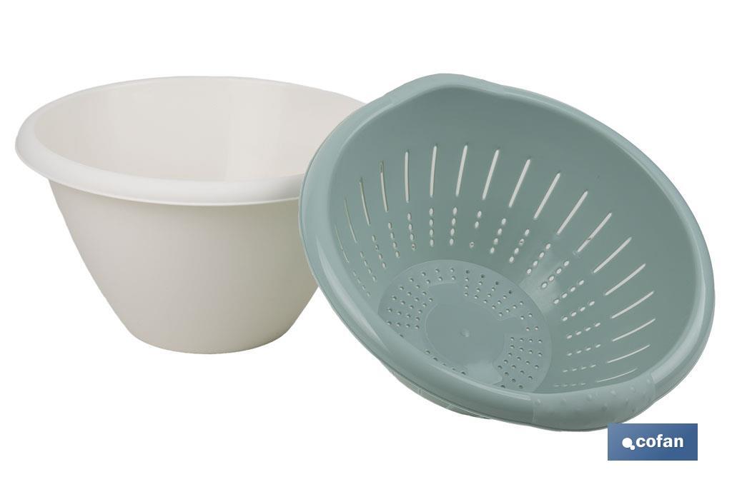 Set de Ensaladera y Escurridor de Verduras | Color: blanco y verde | Medida: 30 x 19 cm - Cofan