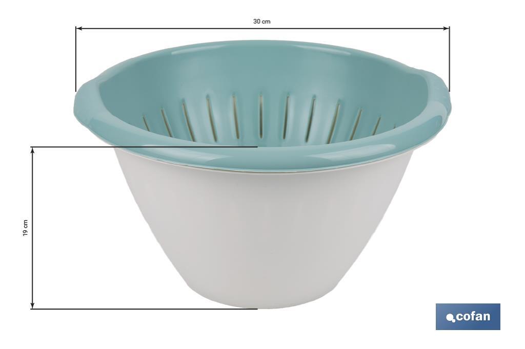 Set de Ensaladera y Escurridor de Verduras | Color: blanco y verde | Medida: 30 x 19 cm - Cofan