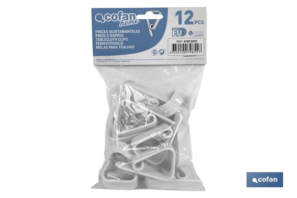 Pack de 12 Pinces pour maintenir les nappes, Fabriquées en plastique blanc, Clips fixe-nappe flexibles et solides