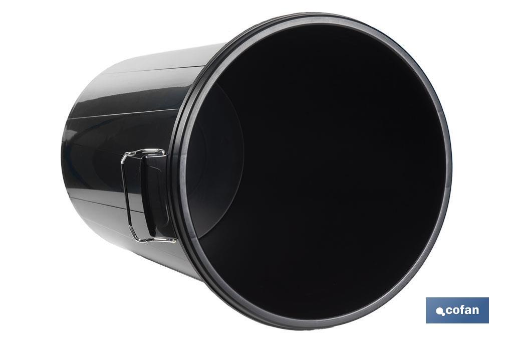 Poubelle avec couvercle et poignées métalliques | Capacité : 100 litres | Matériau : polypropylène | Couleur : noir - Cofan