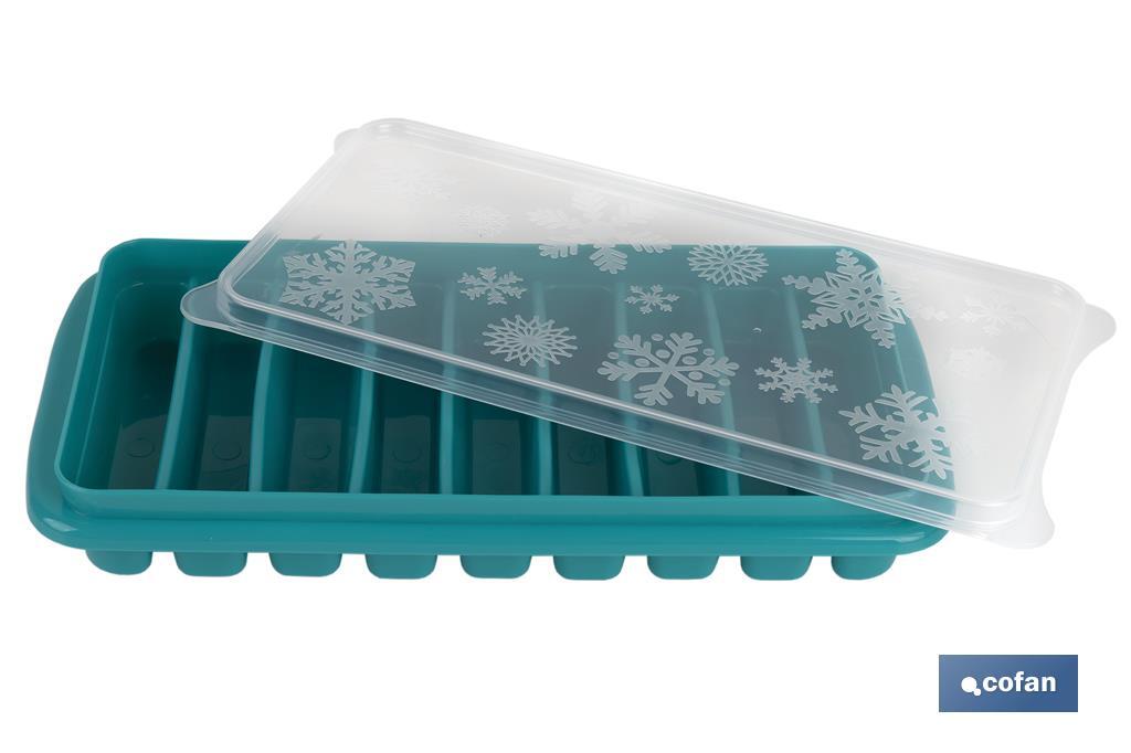 Rectangular ice cube tray with lid | Turquoise | Size: 12.5 x 26 x 4cm - Cofan