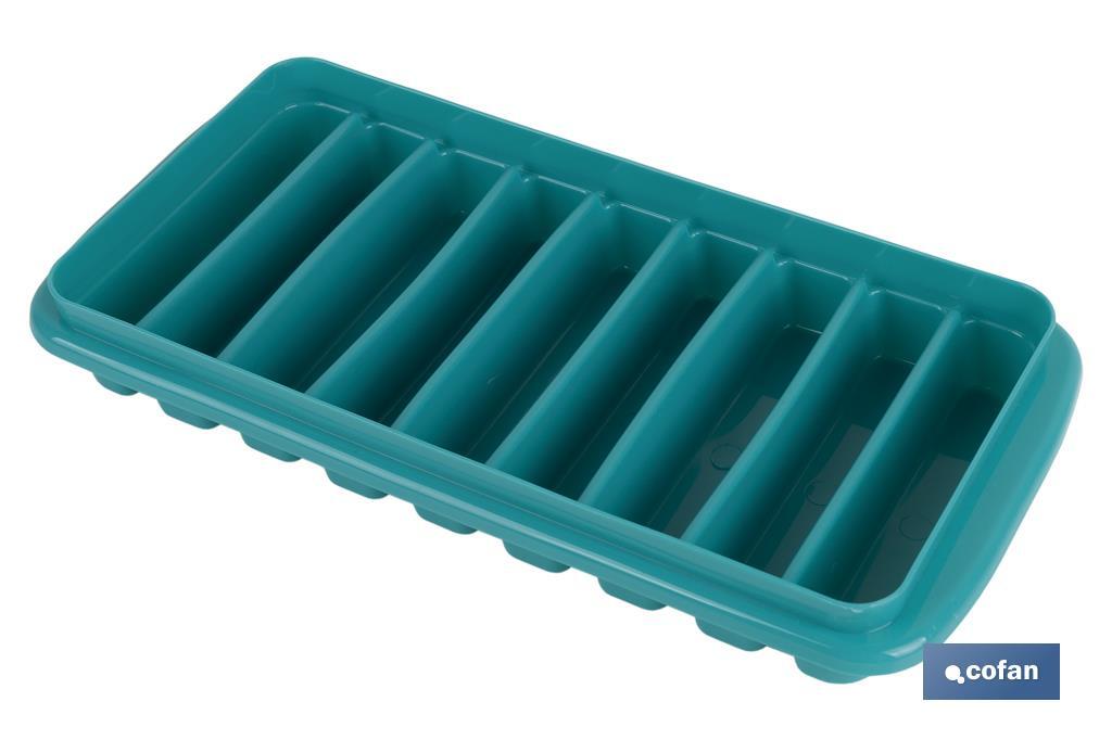 Bandeja de Gelo Rectangular com Tampa | Cor Turquesa | Medida: 12,5 x 26 x 4 cm - Cofan