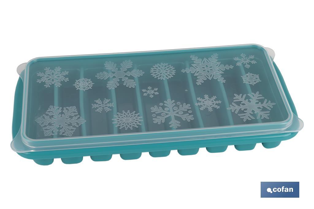 Rectangular ice cube tray with lid | Turquoise | Size: 12.5 x 26 x 4cm - Cofan