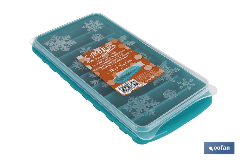 Rectangular ice cube tray with lid | Turquoise | Size: 12.5 x 26 x 4cm - Cofan