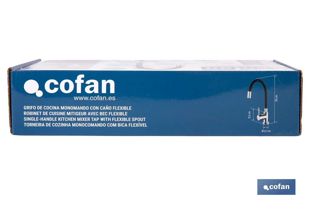 Grifería de cocina monomando con caño flexible negro | Grifo cromado | Incluye 2 latiguillos de 40 cm - Cofan