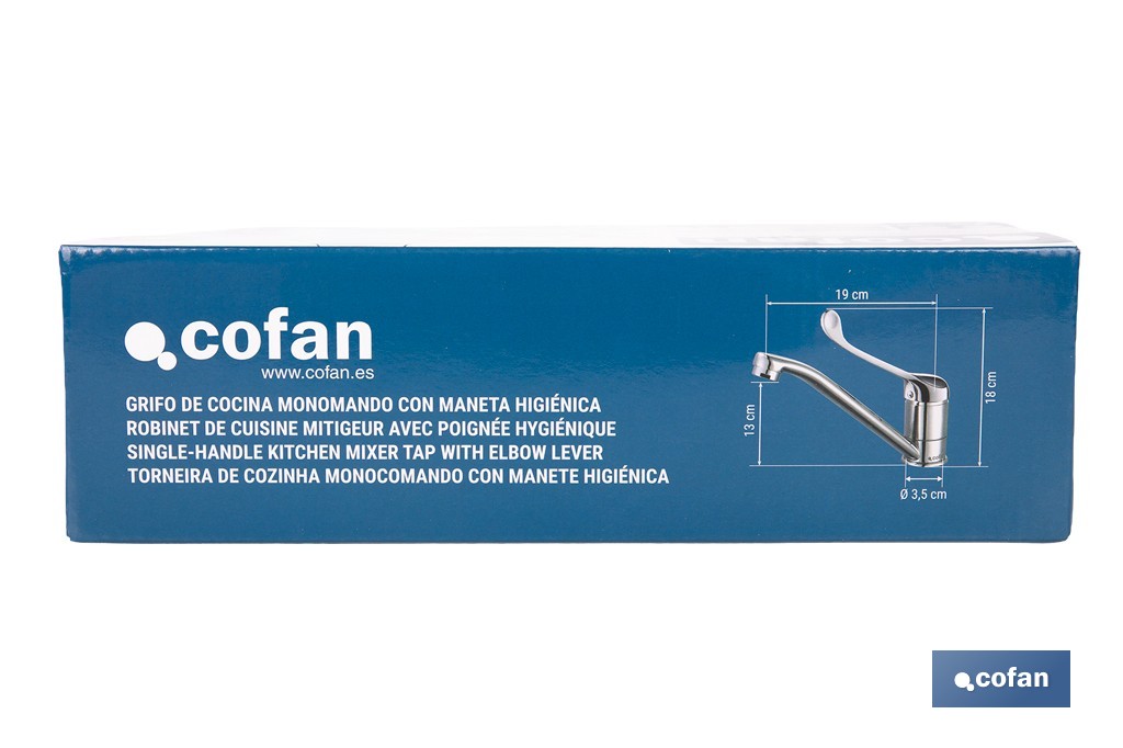 Grifo de cocina monomando con maneta higiénica | Adecuado para hostelería y centros sanitarios | Acabado cromado - Cofan
