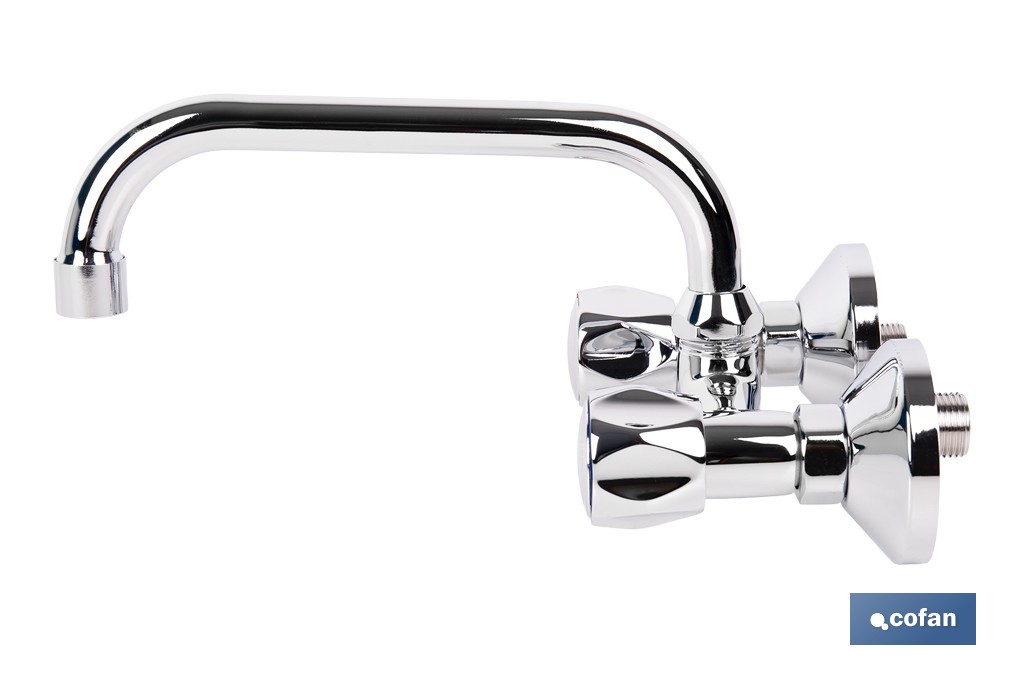 Grifo mezclador de pared con acabado cromado | Adecuado para cocina y lavadero | Disponible en diferentes distancias entre ejes - Cofan
