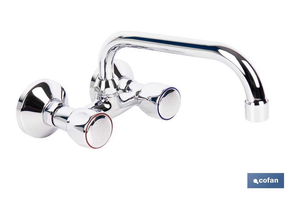 Grifo mezclador de pared con acabado cromado | Adecuado para cocina y lavadero | Disponible en diferentes distancias entre ejes - Cofan