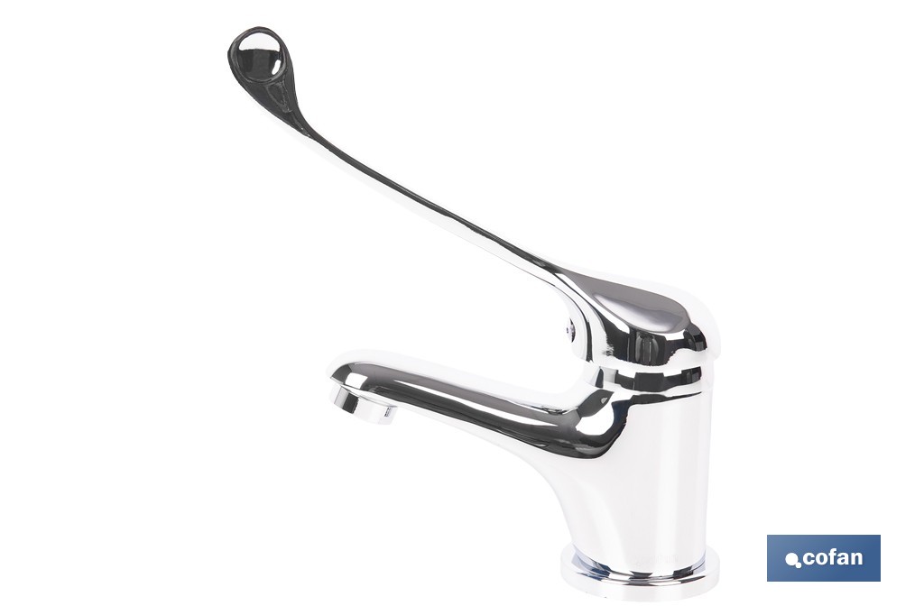 Grifo de lavabo con maneta higiénica larga | Grifo monomando con acabado cromado | Adecuado para hostelería y centros sanitarios - Cofan