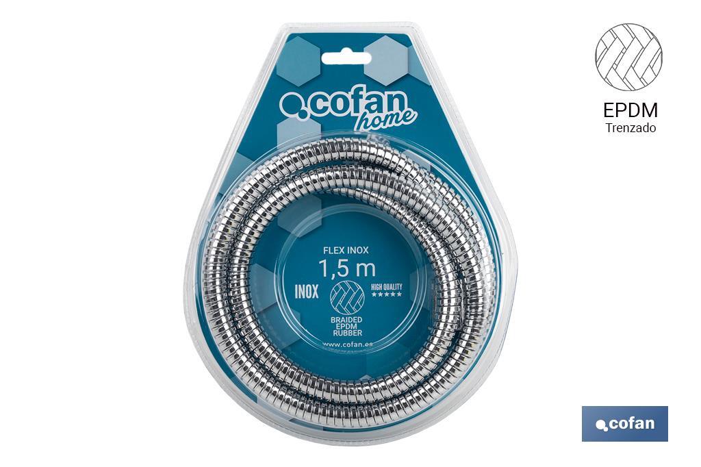 Shower hose | Stainless | Extensible | Length: 1.5 | Universal thread of 1/2" | Brass fittings - Cofan