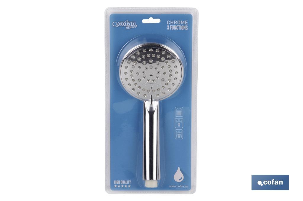 Chrome-plated hand-held shower head | 3 spray modes with water-saving system | Size: 23 x 10cm - Cofan