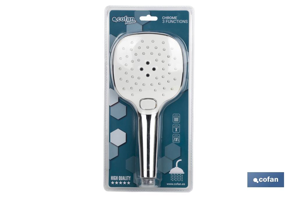 Chrome-plated hand-held shower head | White | 3 spray modes | Size: 24.5 x 12cm - Cofan