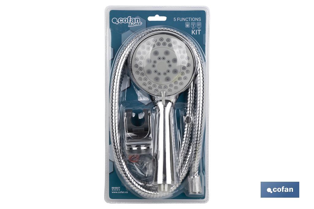 Shower kit | 5 Spray modes | Hand-held shower head + Shower hose + Bracket | Chrome-plated ABS - Cofan