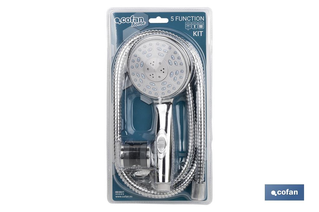 Shower kit | 5 Spray modes | Hand-held shower head + Shower hose + Bracket | Chrome-plated ABS - Cofan