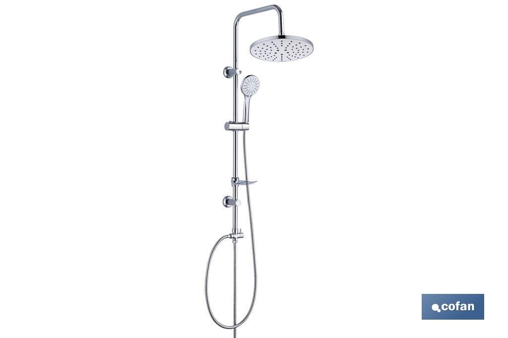 Colonne de Douche Ronde | Avec 5 Fonctions | Pommeau + Tuyau Flexible + Barre coulissante + Pulvérisateur + Porte-savon - Cofan