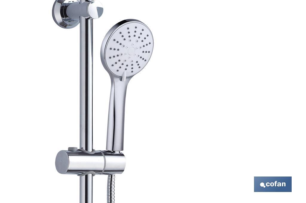 Round shower column | 5 Spray modes | Hand-held shower head + Shower hose + Sliding rail + Overhead shower head + Soap dish - Cofan