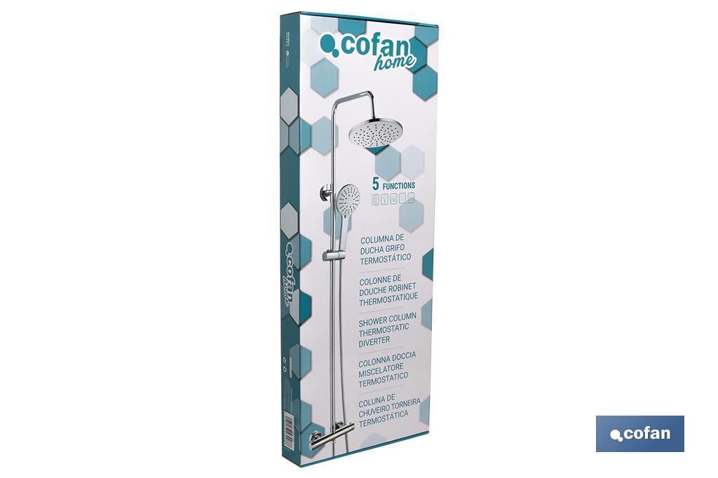 Round shower column | Thermostatic mixer tap with 5 spray modes - Cofan