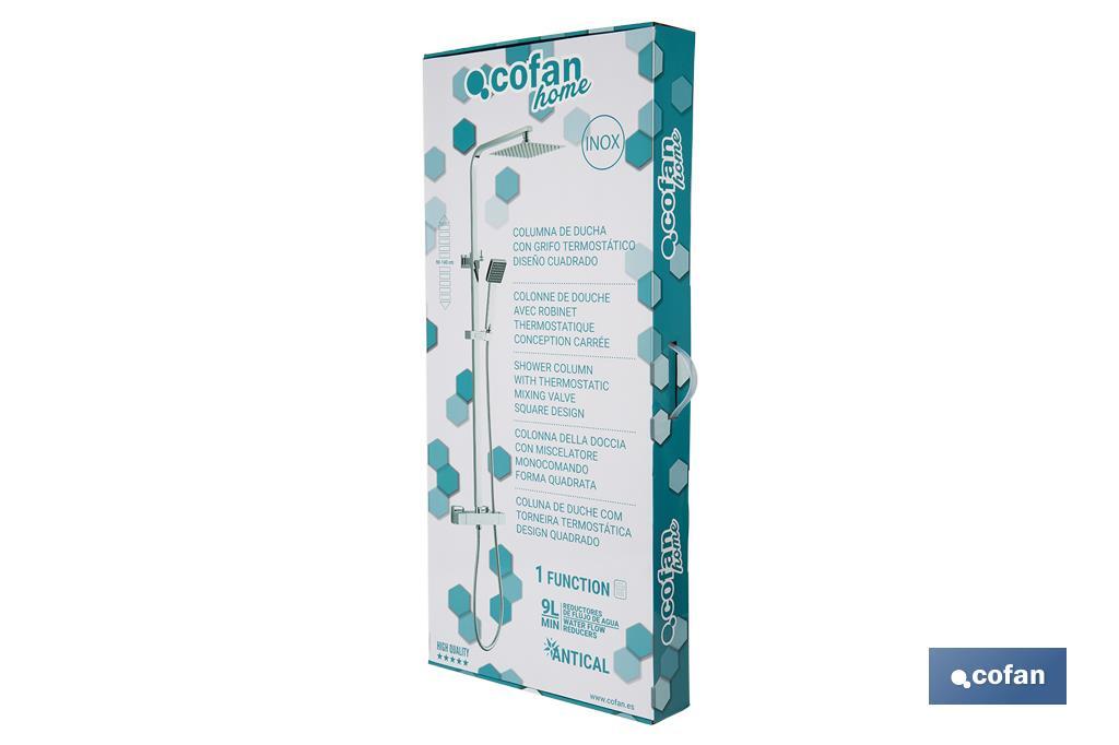 Coluna de duche termostática com design do cabeçal quadrado | Ajustável em altura - Cofan