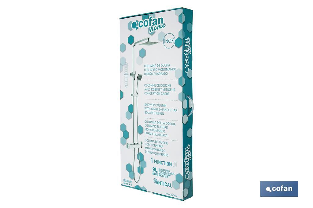 Colonne de douche avec robinet mitigeur | Conception du pommeau carrée | Réglable en hauteur - Cofan