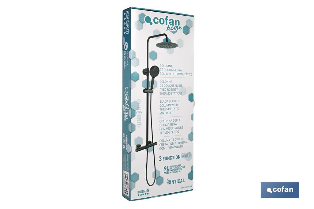 Coluna de duche extensível com torneira termostática | Torneira com acabamento em preto mate - Cofan