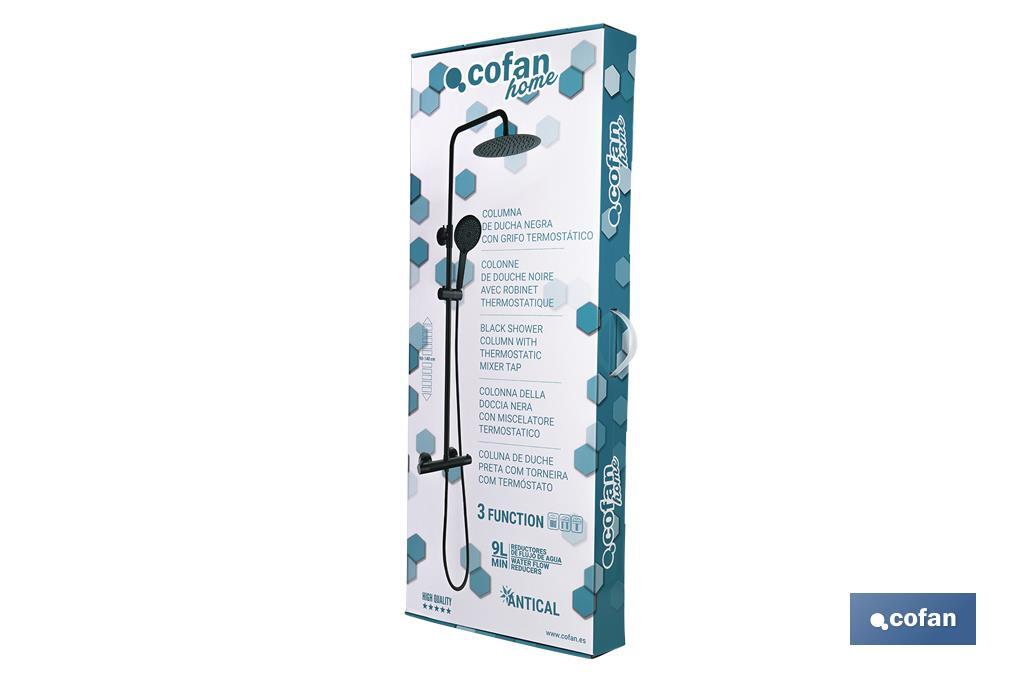 Coluna de duche extensível com torneira termostática | Torneira com acabamento em preto mate - Cofan