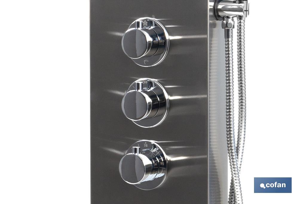 Panneau de douche avec 4 fonctions | Matériau : Acier inoxydable 304 | Poignée en laiton | Dimensions : 129 x 22,3 cm - Cofan