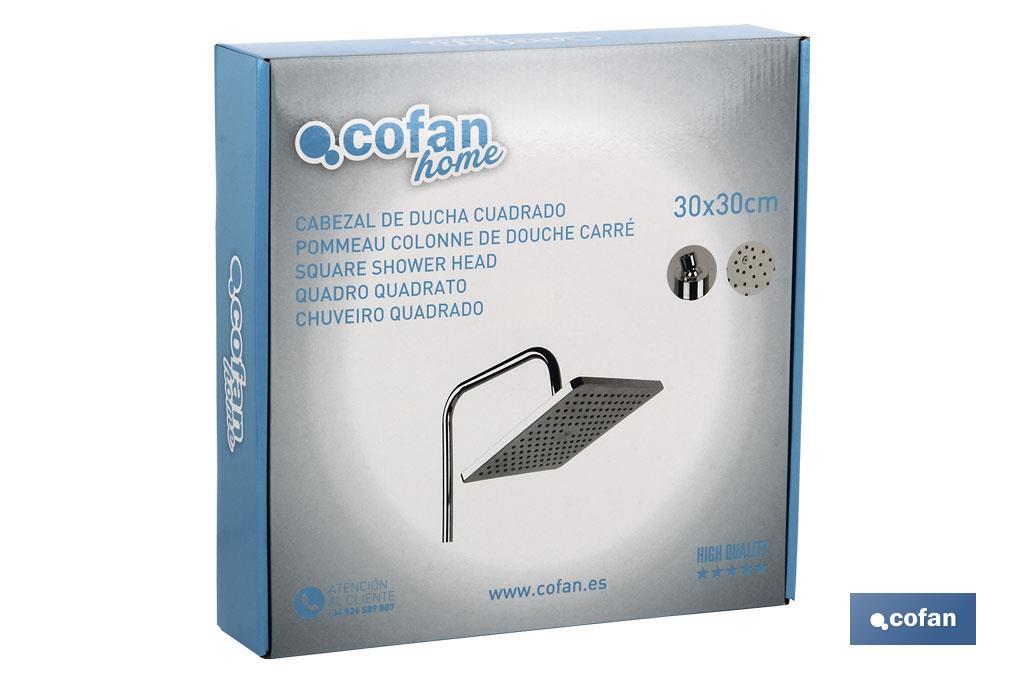 Square overhead shower head | Chrome-plated brass & ABS | Available in two sizes | Resistant against rust - Cofan