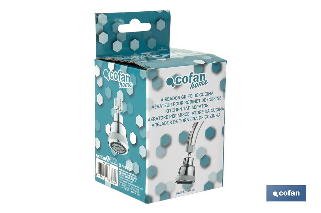 Aerador de torneira com 4 modos | Adequado para torneiras de cozinha | Métrica 22 | Medidas: 5,8 x 8 cm - Cofan