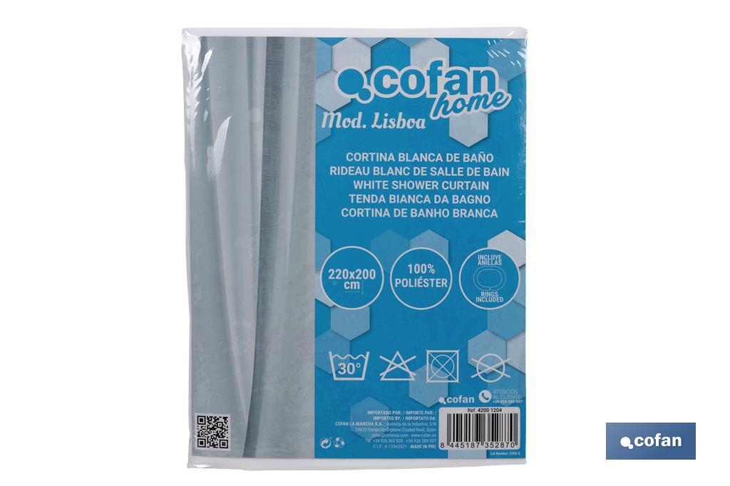 Waterproof shower curtain | Available in different colours and sizes | Curtain rings included - Cofan