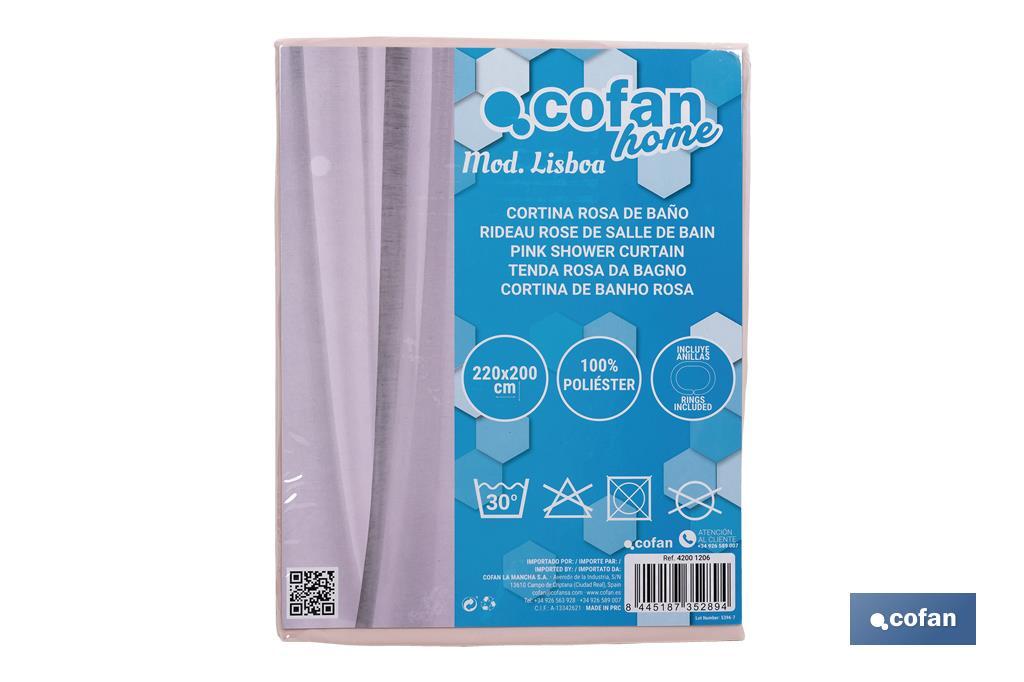 Waterproof shower curtain | Available in different colours and sizes | Curtain rings included - Cofan