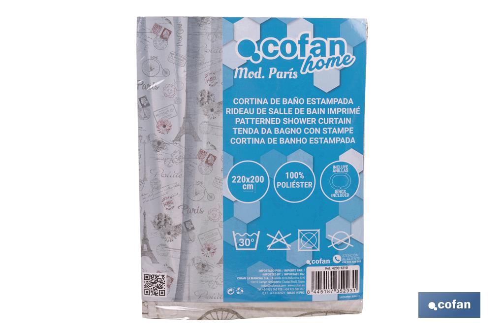 Waterproof shower curtain with a print | Available in different sizes | Curtain rings included - Cofan
