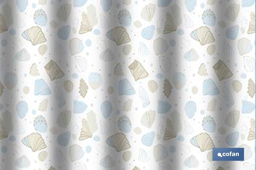 Cortina de baño impermeable con motivos marinos para ducha | Secado rápido, lavable, incluye anillas | Medidas: 220 x 200 cm - Cofan
