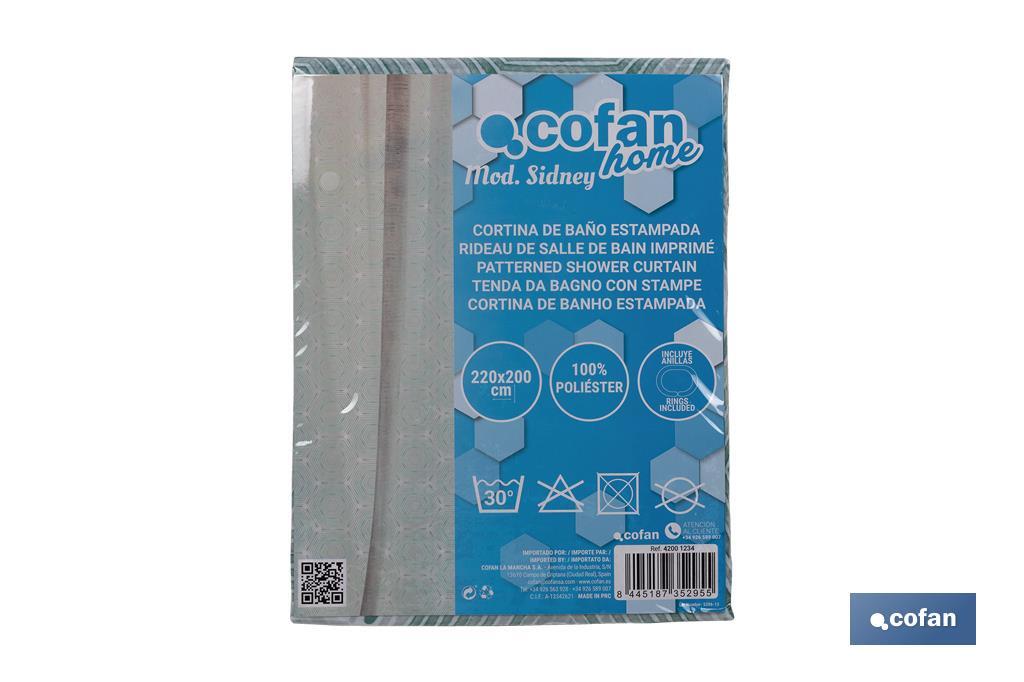 Waterproof shower curtain with geometric print | Available in different sizes | Curtain rings included  - Cofan